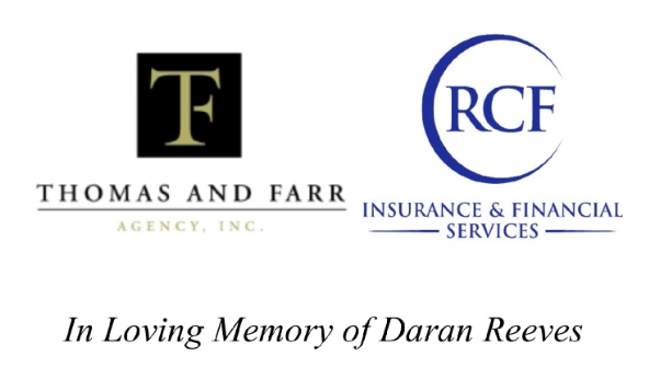 Thomas & Farr logo composite with Reeves, Coon, and Funderburg logo with the caption, In loving memory of Daran Reeves